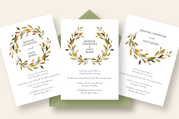Warm Leaves Wedding Invitation Suite in Wedding Templates - product preview 2