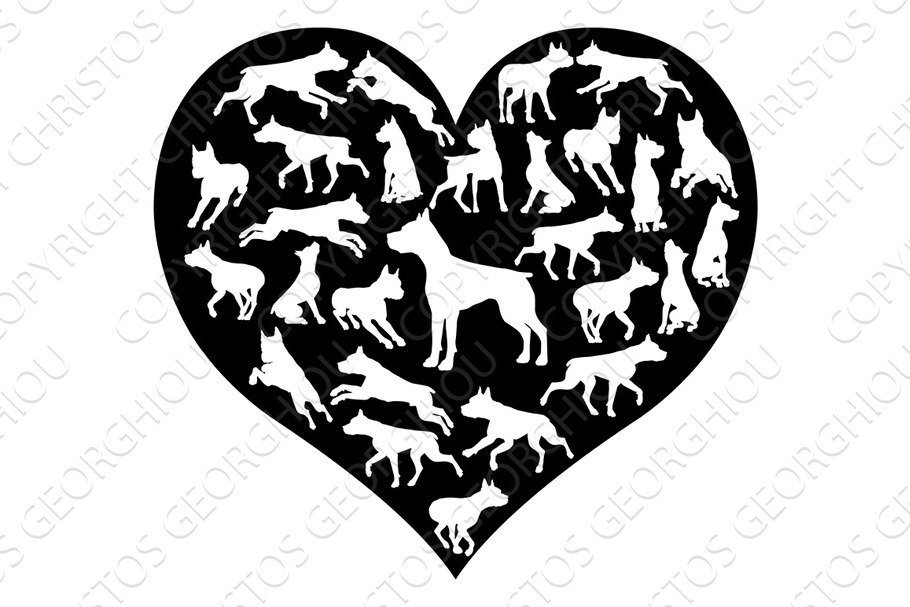 Staffy Dog Heart Silhouette Concept