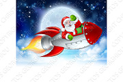 Santa Claus in Rocket Christmas Moon