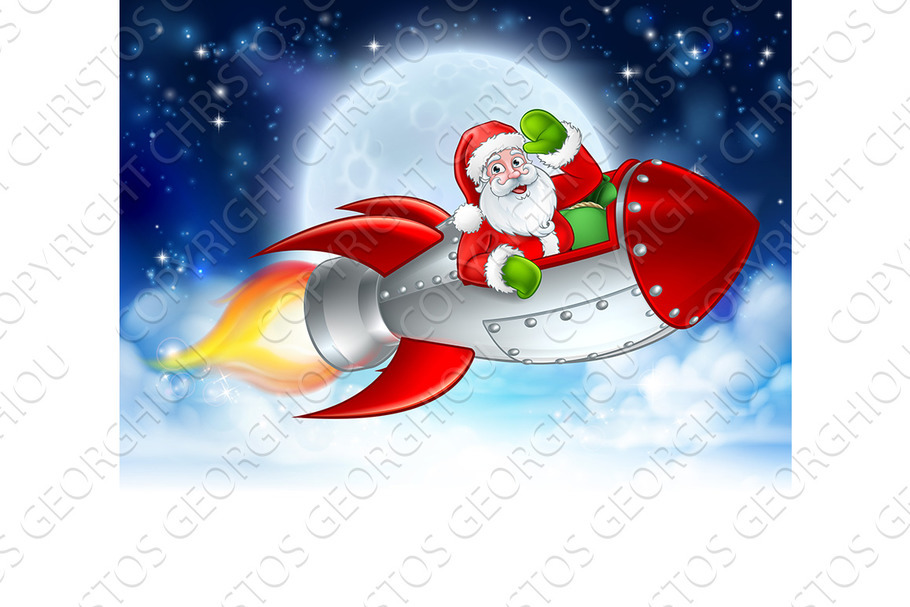 Santa Claus in Rocket Christmas Moon in Illustrations - product preview 8