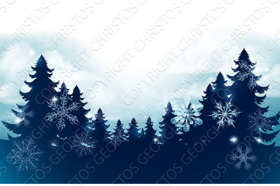 Silhouette Christmas Trees Snow in Illustrations - product preview 8