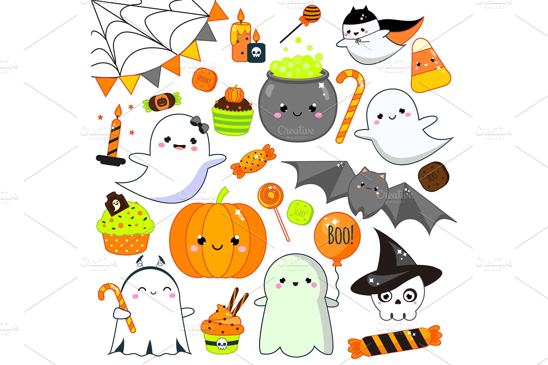 Cute kawaii Halloween icons. vector | Creative Daddy