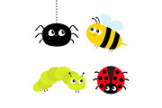 Ladybug, bee, caterpillar, spider.