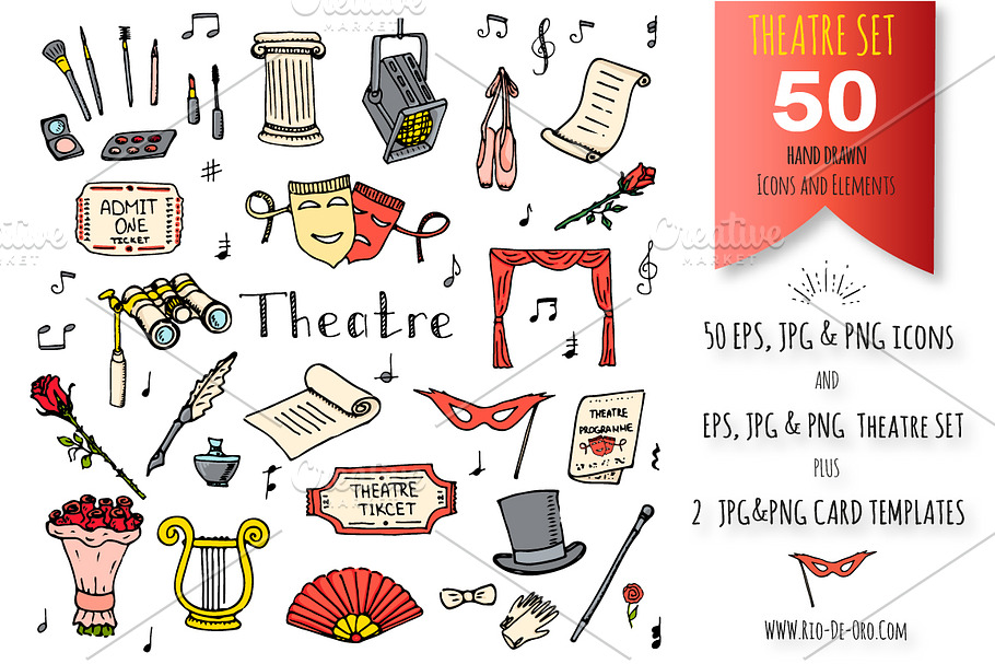 50 THEATRE hand drawn elements! in Illustrations - product preview 8