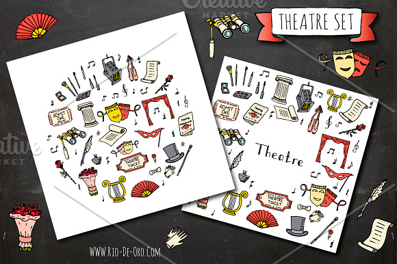 50 THEATRE hand drawn elements! in Illustrations - product preview 1