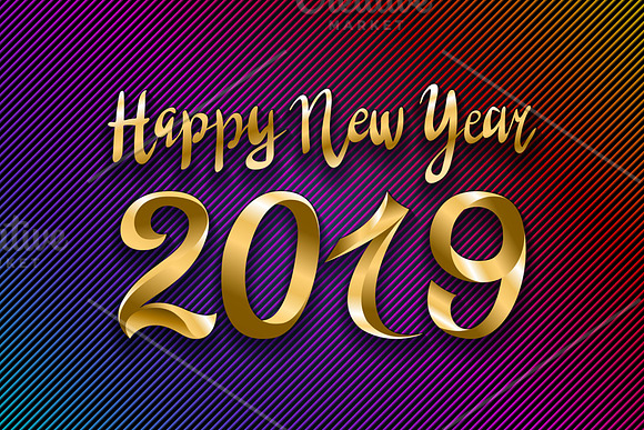 Gold snow 2019 happy new year vector in Graphics - product preview 1