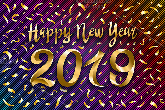 Gold snow 2019 happy new year vector in Graphics - product preview 2
