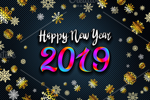 vector gold Happy New Year 2019 snow in Graphics - product preview 1