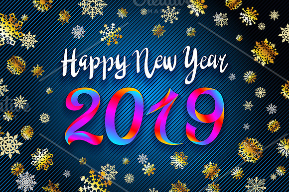 vector gold Happy New Year 2019 snow in Graphics - product preview 2