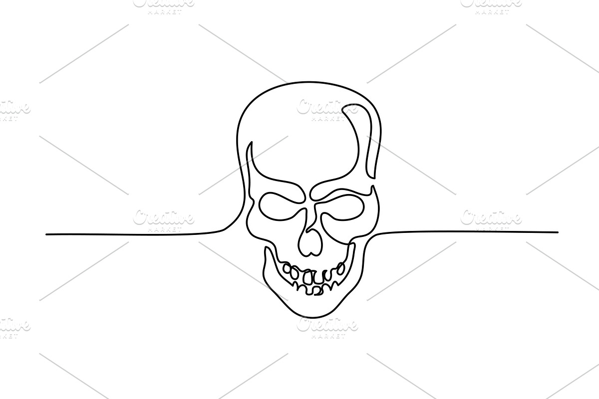 Human skull one line drawing in Illustrations - product preview 8