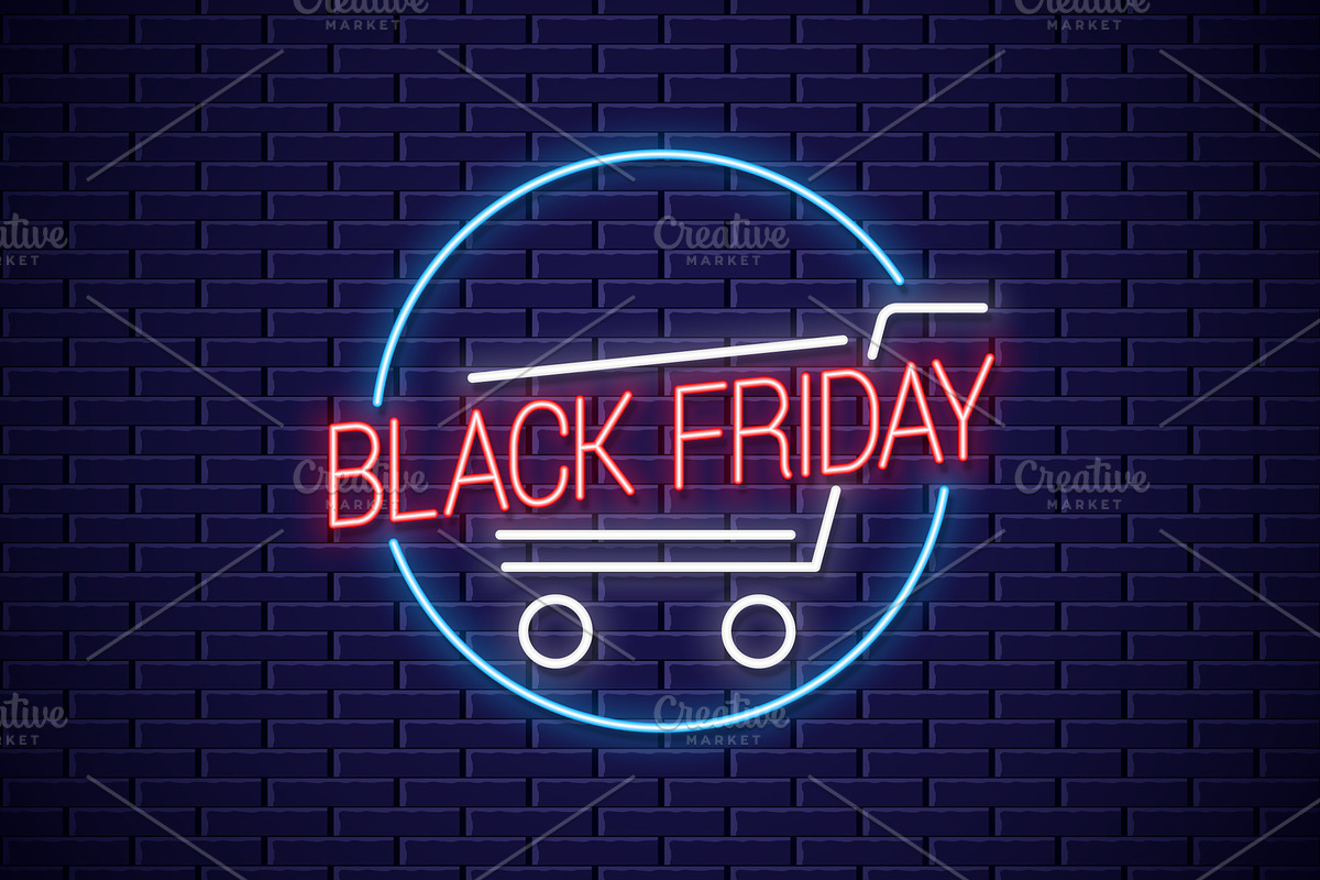 Black friday neon banner.  in Illustrations - product preview 8