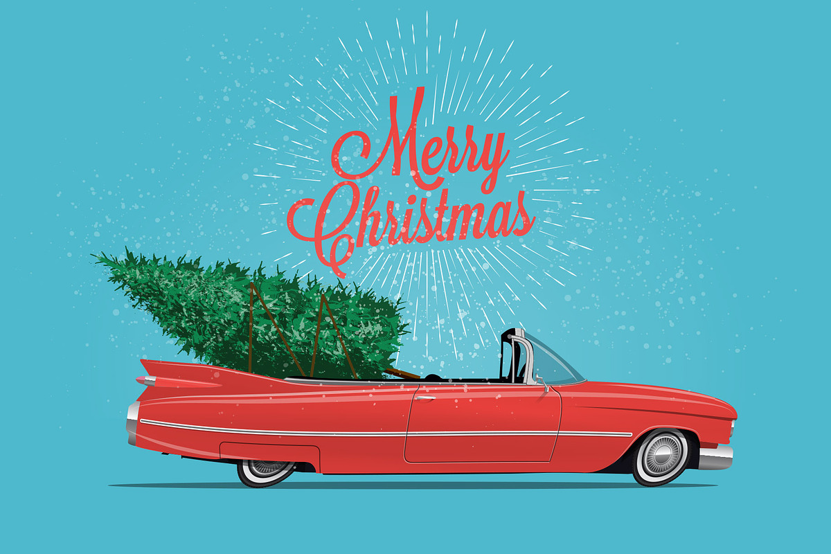 Red cabriolet with Christmas Tree in Illustrations - product preview 8