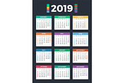 Calendar for 2019 on dark