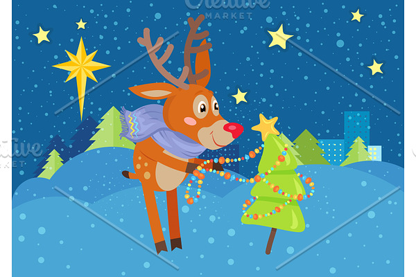 Deer in Scarf Decorating Christmas