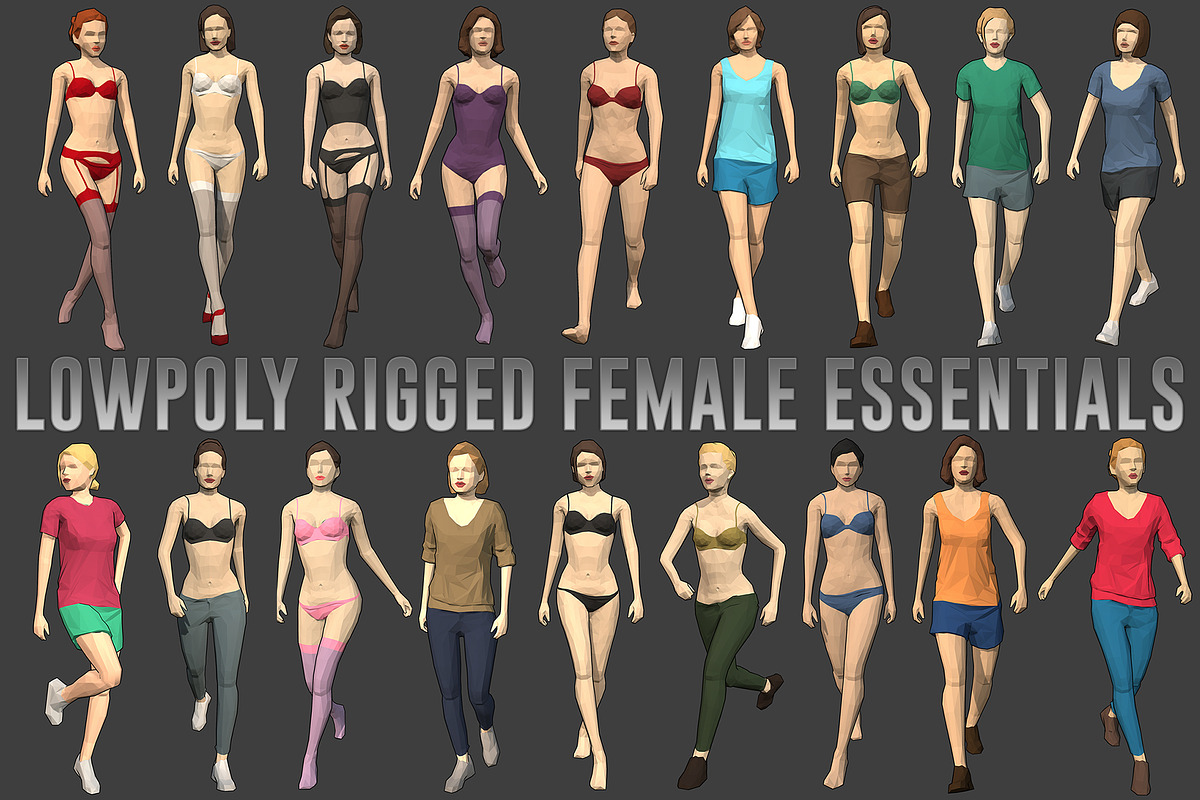 Lowpoly Rigged Female Essentials in People - product preview 8