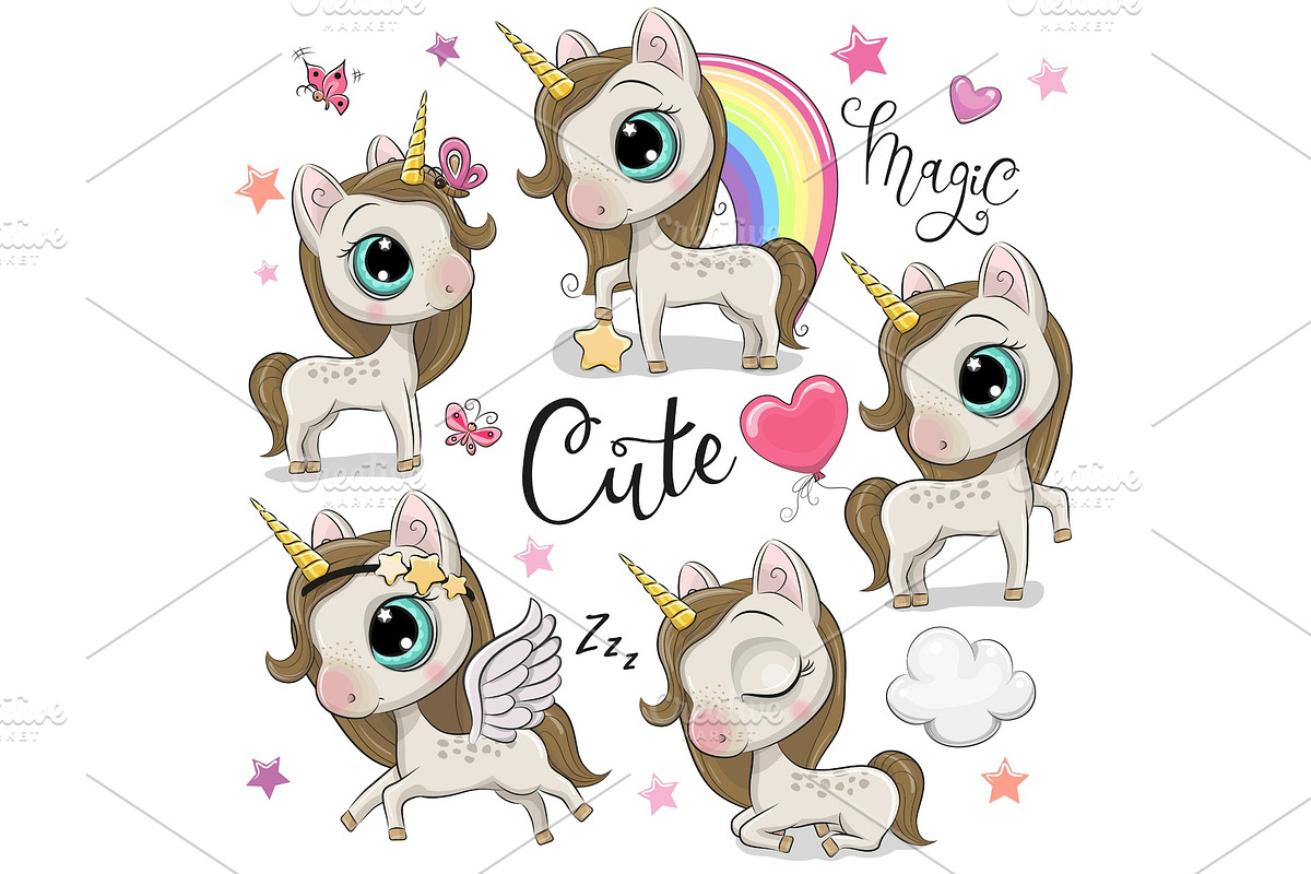 Set of Cute Unicorns isolated on a in Illustrations - product preview 8