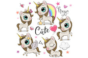 Set of Cute Unicorns isolated on a
