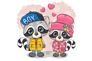 Two cute cartoon Raccoons boy and