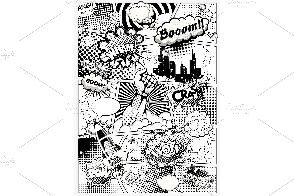 Black and white comic book page  in Illustrations - product preview 8