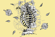 Skeleton Ribs and Flowers