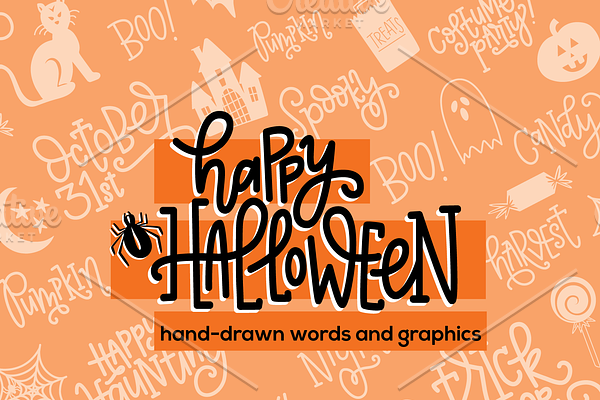 Handdrawn Halloween Graphics + Words