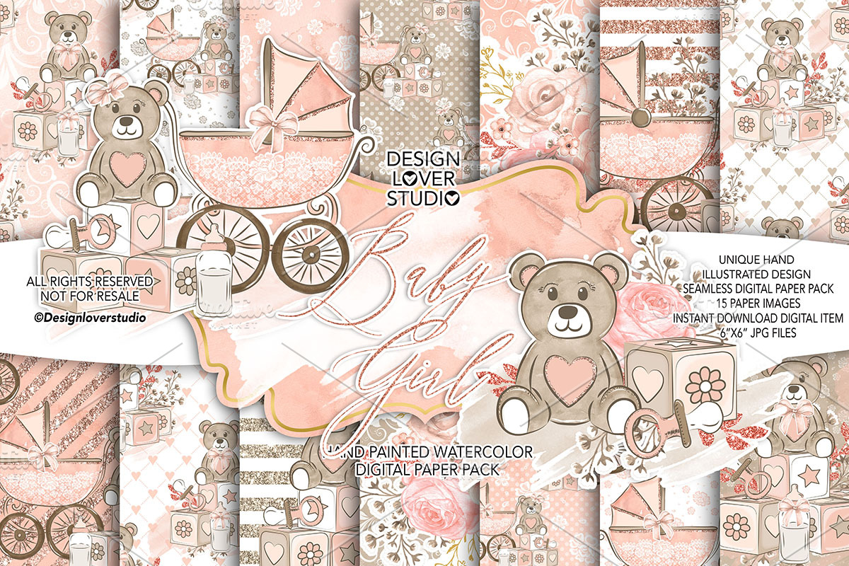 -50% Baby girl digital paper  in Patterns - product preview 8