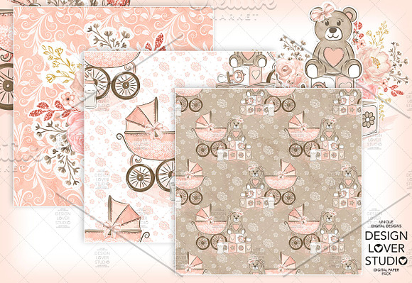 -50% Baby girl digital paper  in Patterns - product preview 2