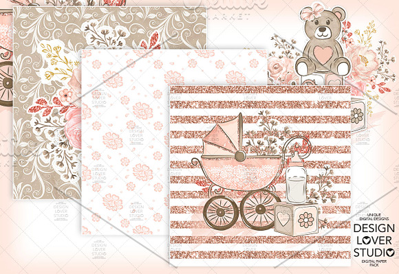 -50% Baby girl digital paper  in Patterns - product preview 3
