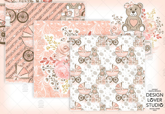 -50% Baby girl digital paper  in Patterns - product preview 5