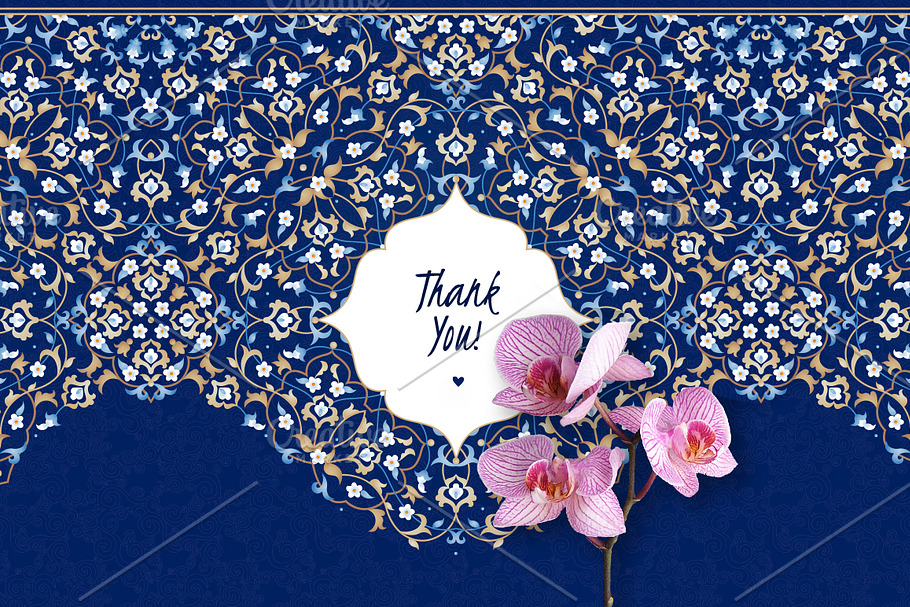 3.Kit Of Eastern Decor. Blue Flowers in Illustrations - product preview 8