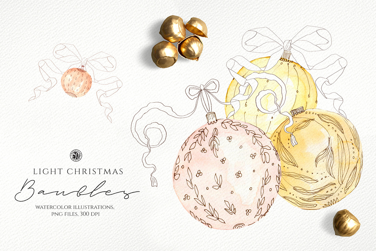 Light Christmas Watercolor Baubles in Objects - product preview 8