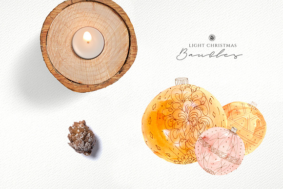 Light Christmas Watercolor Baubles in Objects - product preview 1