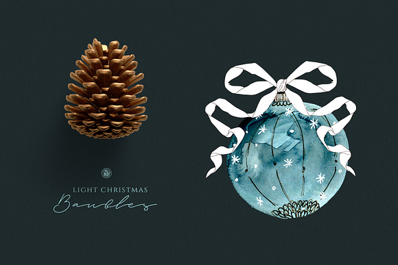 Light Christmas Watercolor Baubles in Objects - product preview 2