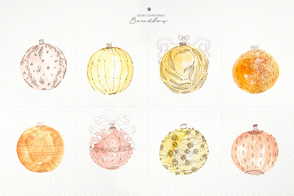 Light Christmas Watercolor Baubles in Objects - product preview 4
