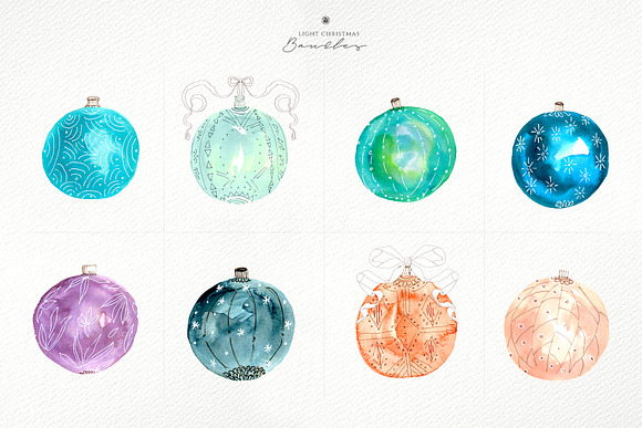 Light Christmas Watercolor Baubles in Objects - product preview 5