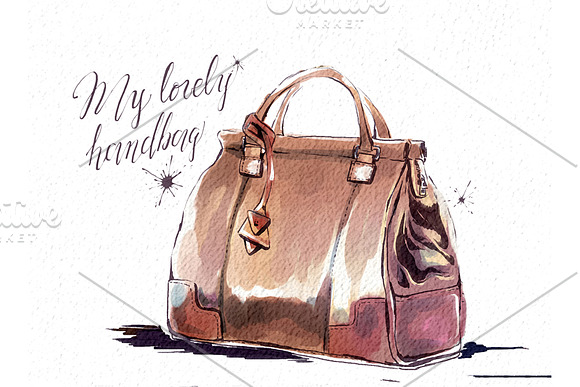 Watercolor female brown handbag in Illustrations - product preview 1