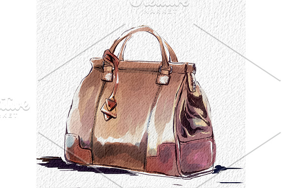 Watercolor female brown handbag in Illustrations - product preview 2
