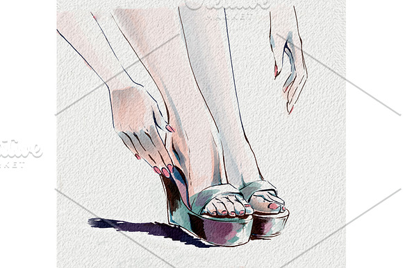 Watercolor woman legs in Illustrations - product preview 1