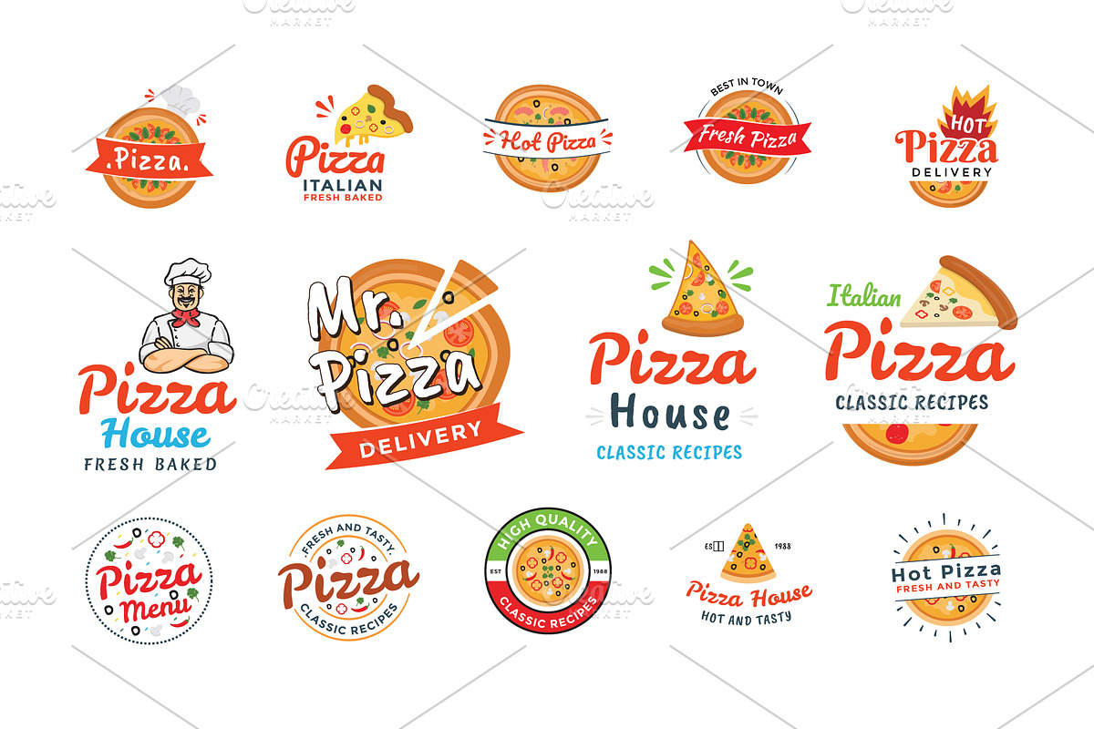 50 Pizza Italian Restaurant Logos Custom Designed Icons