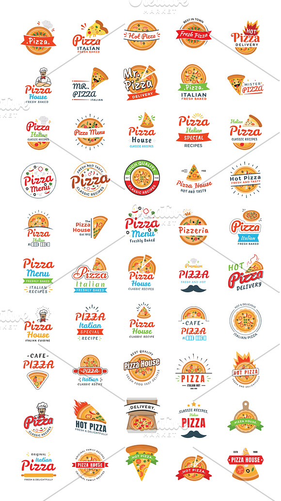 50 Pizza Italian Restaurant Logos in Icons - product preview 1
