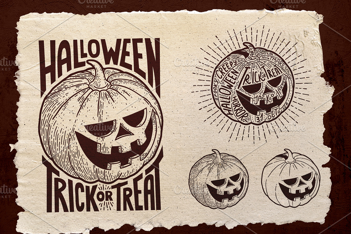 Halloween Pumpkin Engraving Style in Illustrations - product preview 8