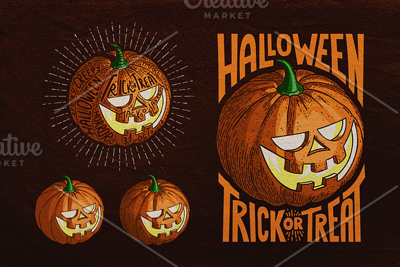 Halloween Pumpkin Engraving Style in Illustrations - product preview 3