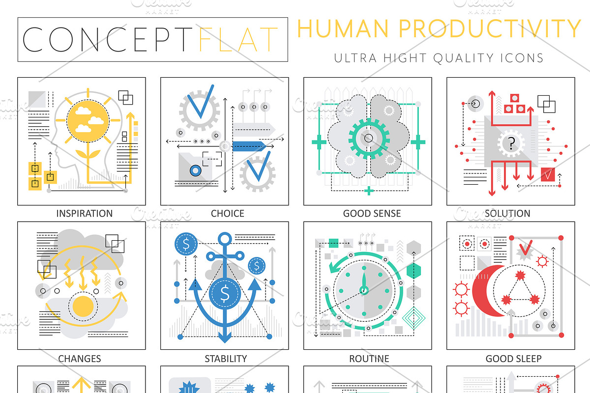 Human productivity concept icons in Illustrations - product preview 8