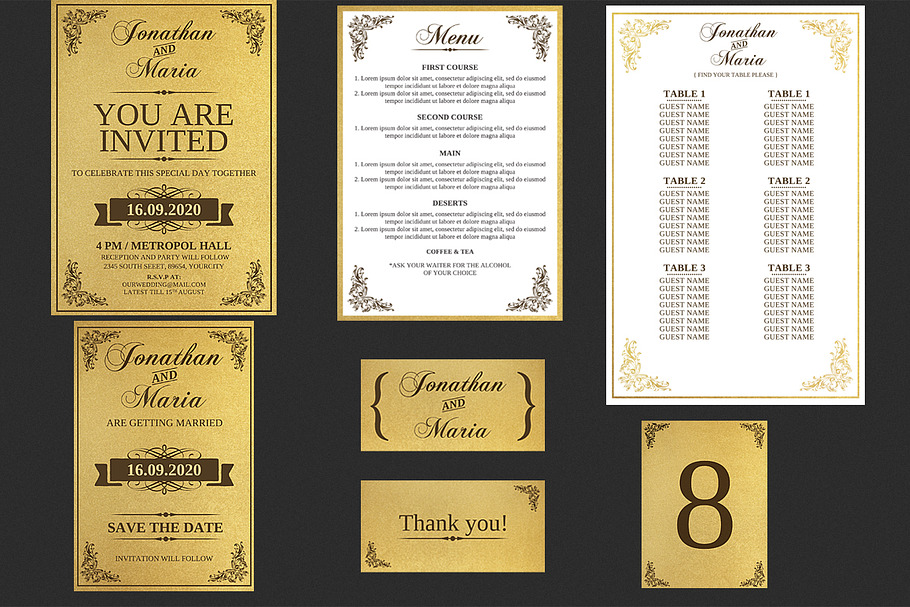 Gold Wedding Invitation Set in Wedding Templates - product preview 8
