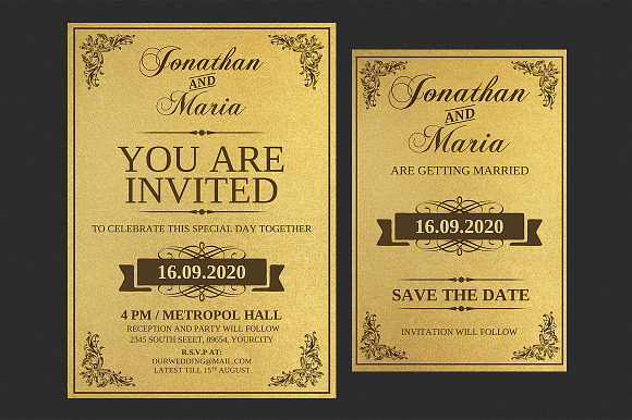 Gold Wedding Invitation Set in Wedding Templates - product preview 2
