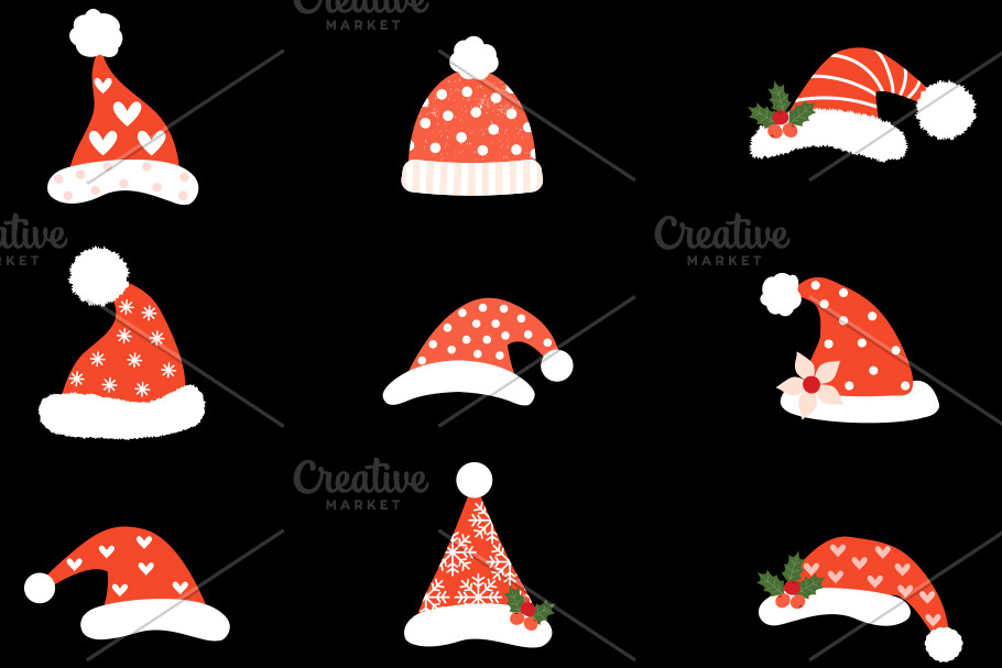 Hipster Santa hats clipart Christmas in Illustrations - product preview 8