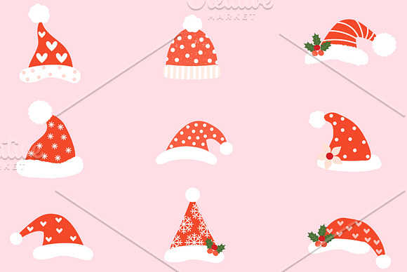 Hipster Santa hats clipart Christmas in Illustrations - product preview 2