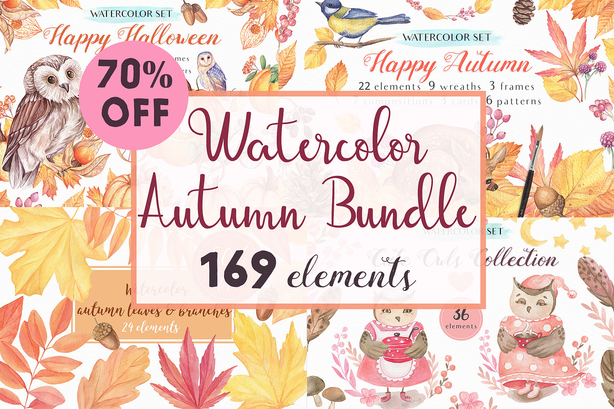 -70%OFF - Watercolor Autumn Bundle in Illustrations - product preview 8