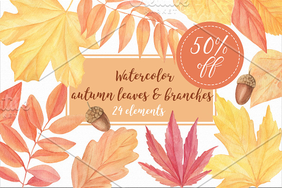 -70%OFF - Watercolor Autumn Bundle in Illustrations - product preview 2