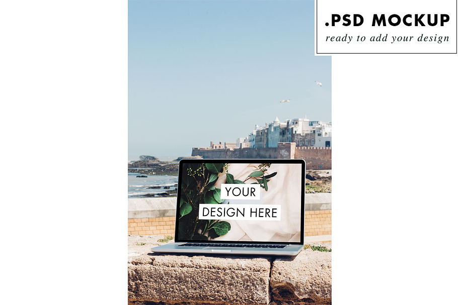 Macbook Pro Laptop Mockup Sea Views in Mobile & Web Mockups - product preview 8